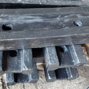 Cast mill liner bars, close detail, at SKS Steel Zambia